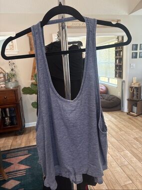 Lululemon intended cropped tank open back loose heathered dark cobalt